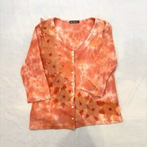 3/$30 📦 Vtg/Y2K Medium Tie Dye Cardigan Sweater Mesh Floral Boho Hippie Fairy